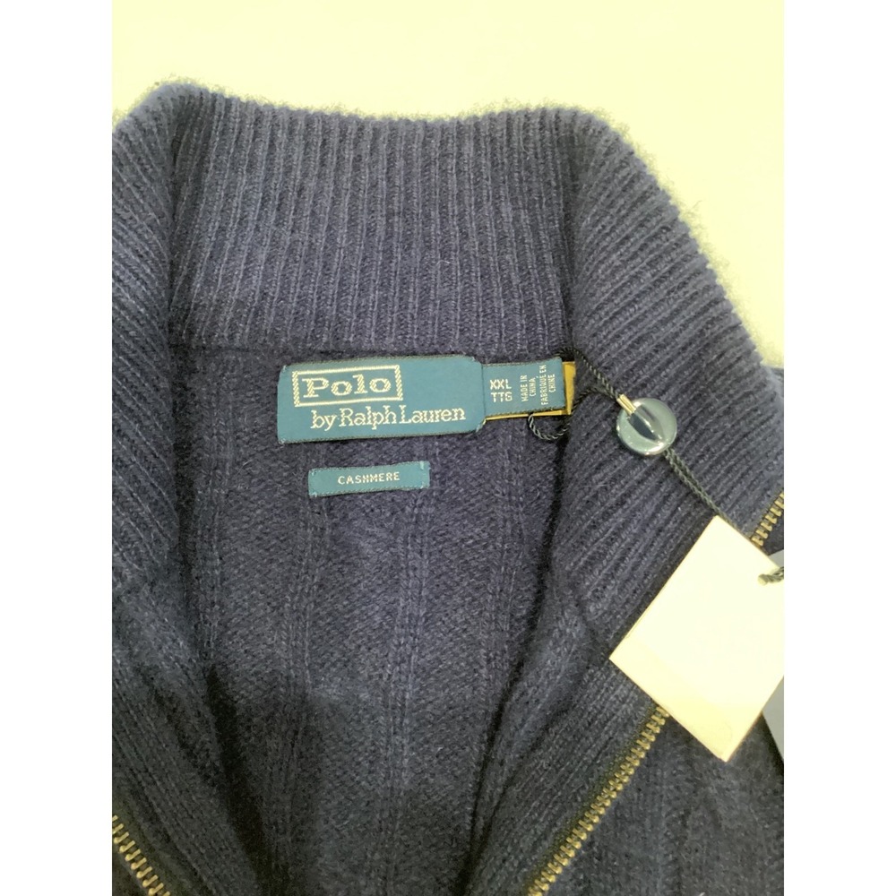 Polo Ralph Lauren Mens Blue Cable Knit 1/4 Zip Cashmere Sweater XXL Heritage - Picture 8 of 12